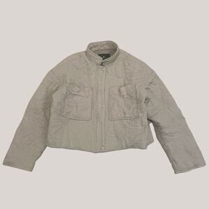 7 For All Mankind M Quilted Cropped Jacket | Stand Collar, Neutral Taupe Beige